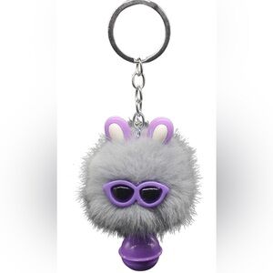 Gray Fluffy Keychain with Purple Accents